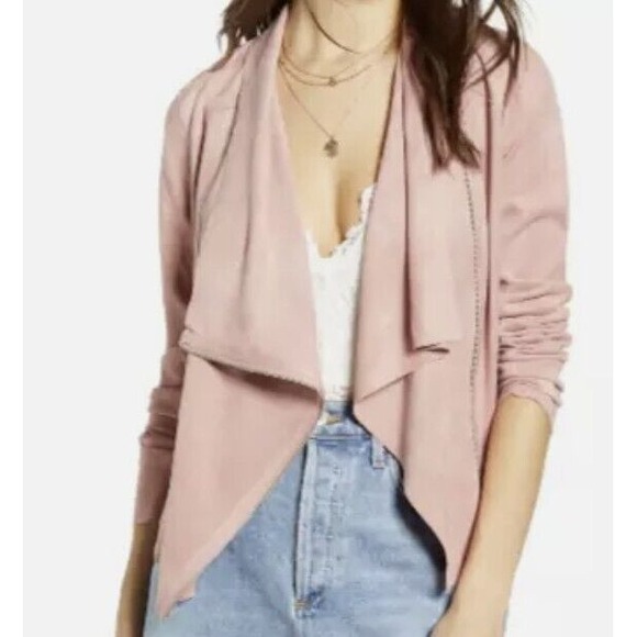 Blank‎ NYC Blush Pink Faux Suede Draped Zip Front Lightweight Jacket Blazer Sz S - Picture 1 of 12